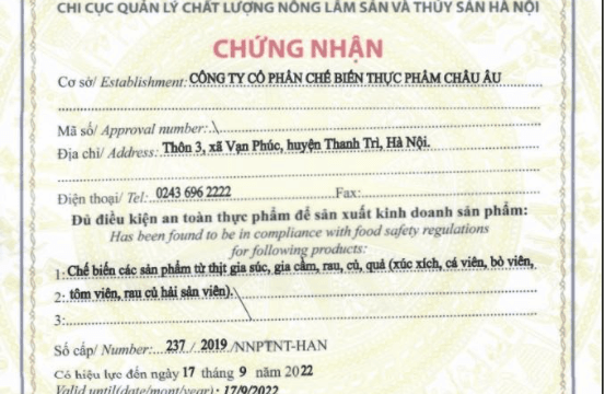 Thủ tục xin giấy phép an toàn thực phẩm sản xuất thịt
