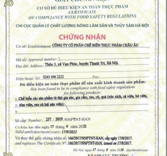 Thủ tục xin giấy phép an toàn thực phẩm sản xuất thịt