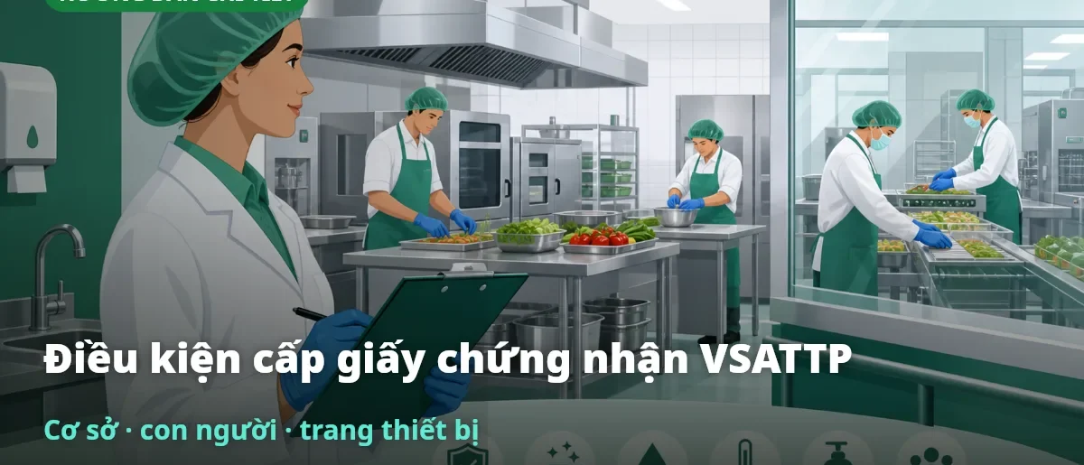Điều kiện cấp giấy chứng nhận VSATTP: cơ sở, con người, trang thiết bị