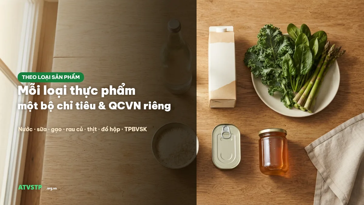 Chỉ tiêu kiểm nghiệm theo từng loại sản phẩm và quy chuẩn QCVN áp dụng