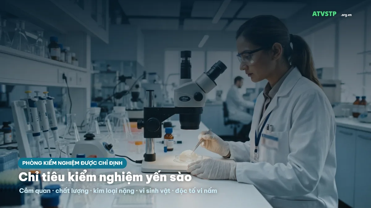Chỉ tiêu kiểm nghiệm yến sào gồm cảm quan, chất lượng, kim loại nặng, vi sinh vật và độc tố vi nấm