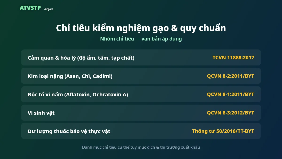 Bảng chỉ tiêu kiểm nghiệm gạo và quy chuẩn QCVN TCVN Thông tư áp dụng