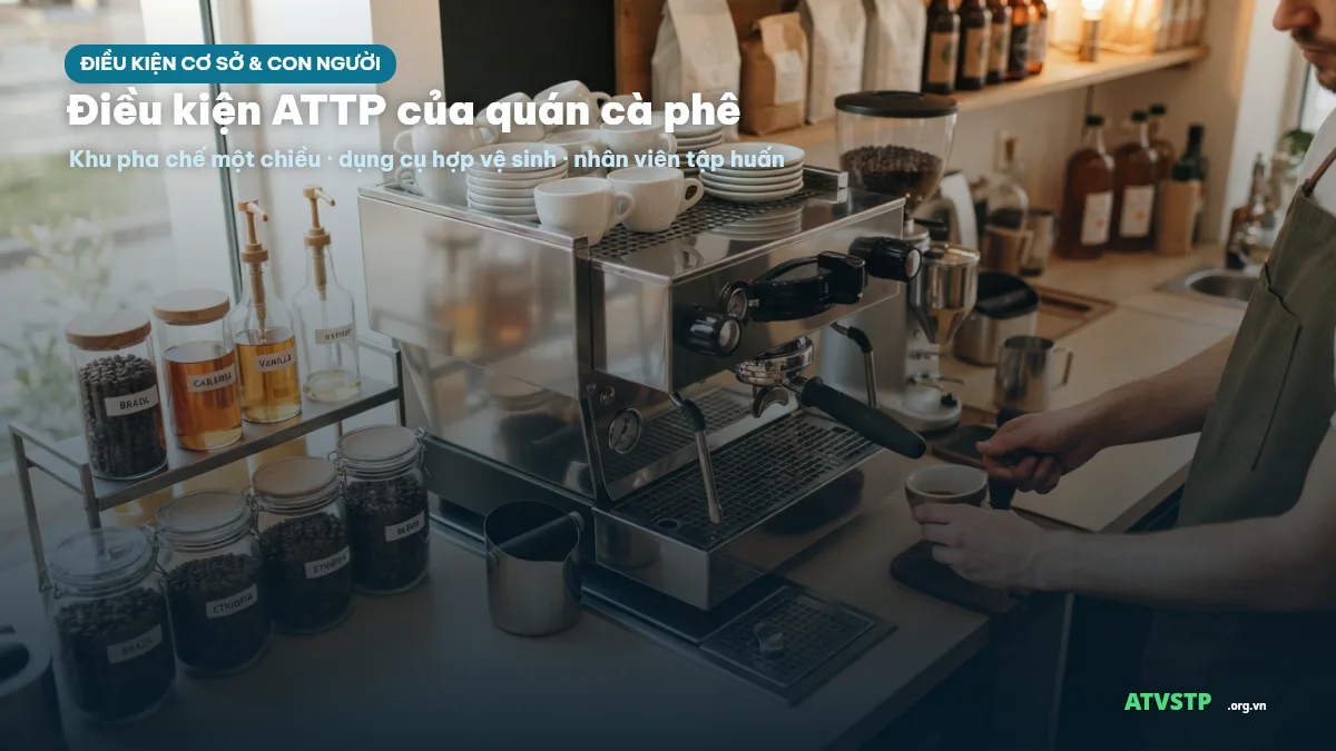 Điều kiện an toàn thực phẩm quán cà phê: khu pha chế một chiều, dụng cụ hợp vệ sinh, nhân viên được tập huấn