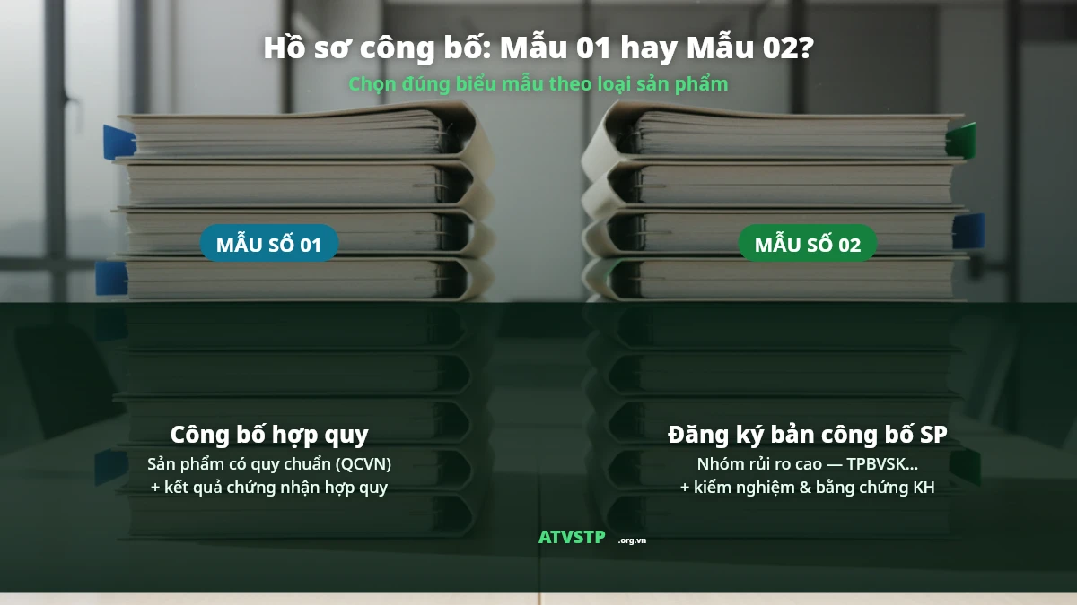 So sánh hồ sơ công bố Mẫu số 01 (hợp quy) và Mẫu số 02 (đăng ký bản công bố sản phẩm)