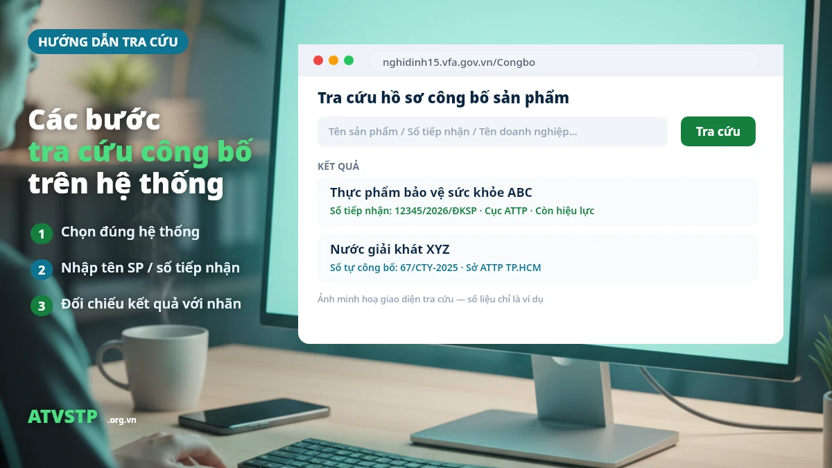 Minh hoạ giao diện tra cứu hồ sơ công bố sản phẩm trên hệ thống