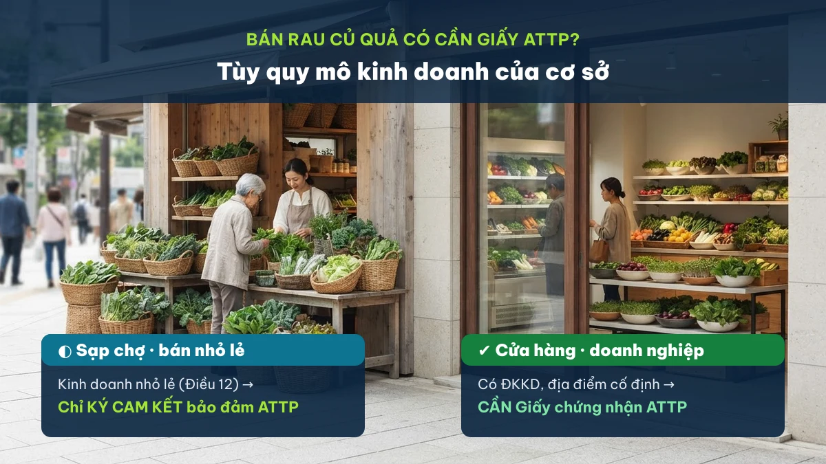 Phân loại cơ sở kinh doanh rau củ quả cần giấy ATTP hay ký cam kết