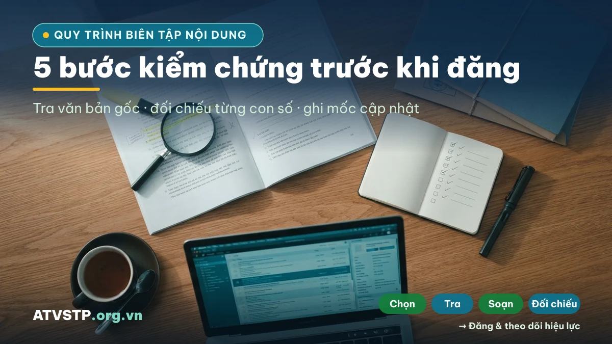 Quy trình 5 bước biên tập và kiểm chứng nội dung pháp lý an toàn thực phẩm tại ATVSTP.org.vn