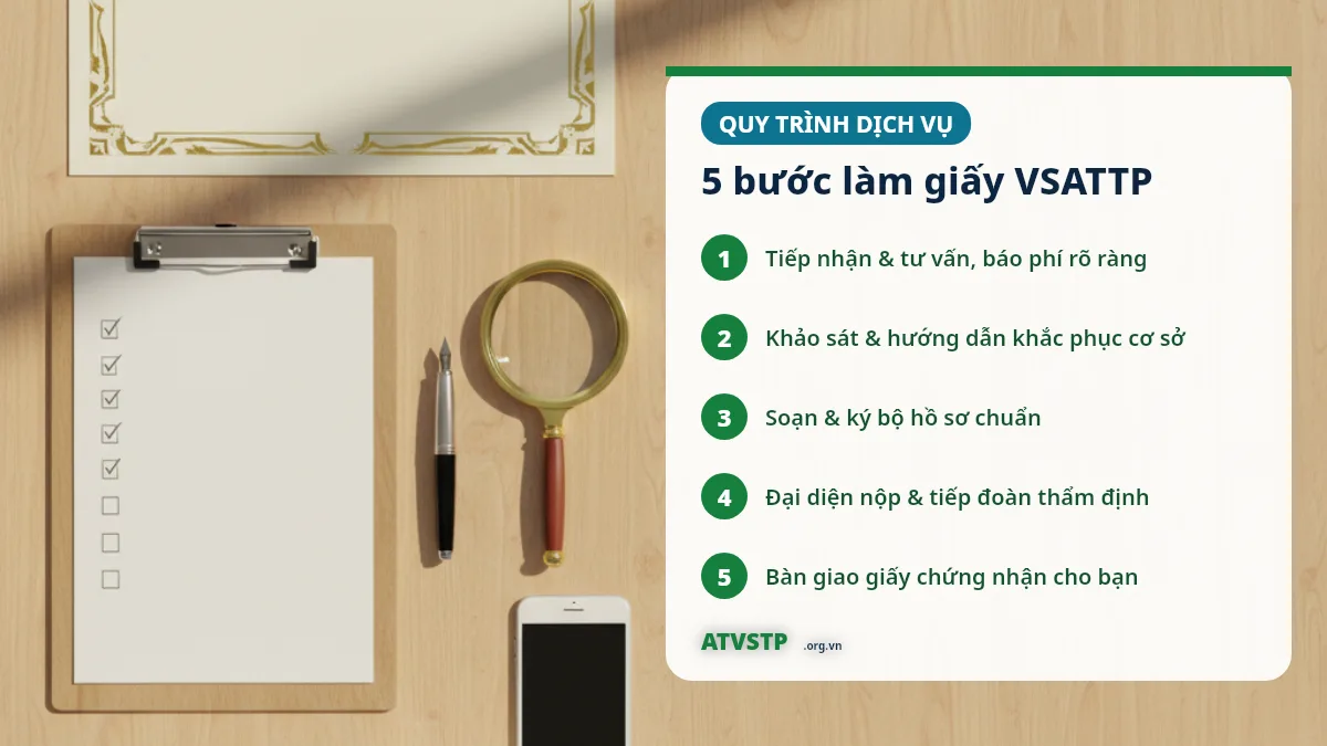 Quy trình 5 bước dịch vụ làm giấy chứng nhận VSATTP tại TP.HCM
