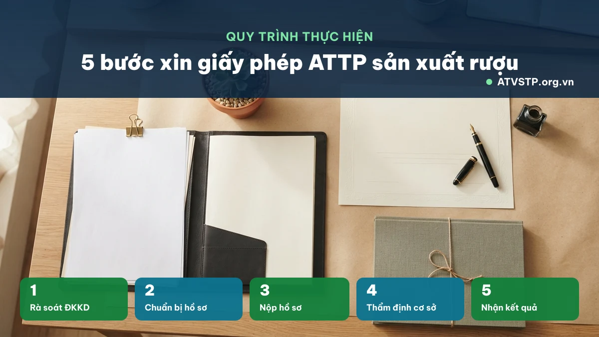 Quy trình xin giấy phép ATTP sản xuất rượu Quy trình 5 bước xin giấy phép an toàn thực phẩm sản xuất rượu