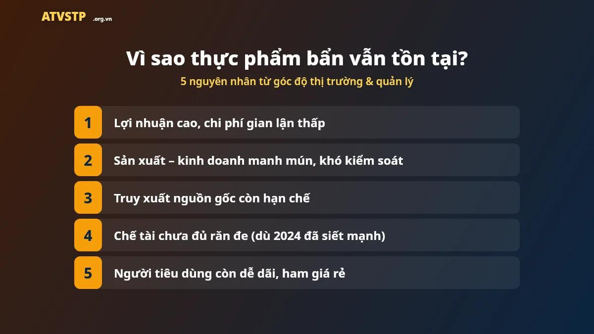 Năm nguyên nhân khiến thực phẩm bẩn vẫn tồn tại trên thị trường