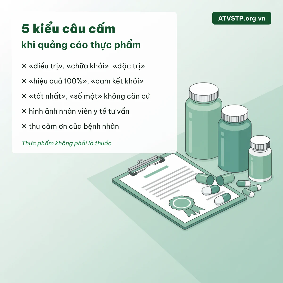 5 kiểu câu cấm khi quảng cáo thực phẩm theo Luật Quảng cáo 16/2012/QH13: điều trị, hiệu quả 100%, tốt nhất