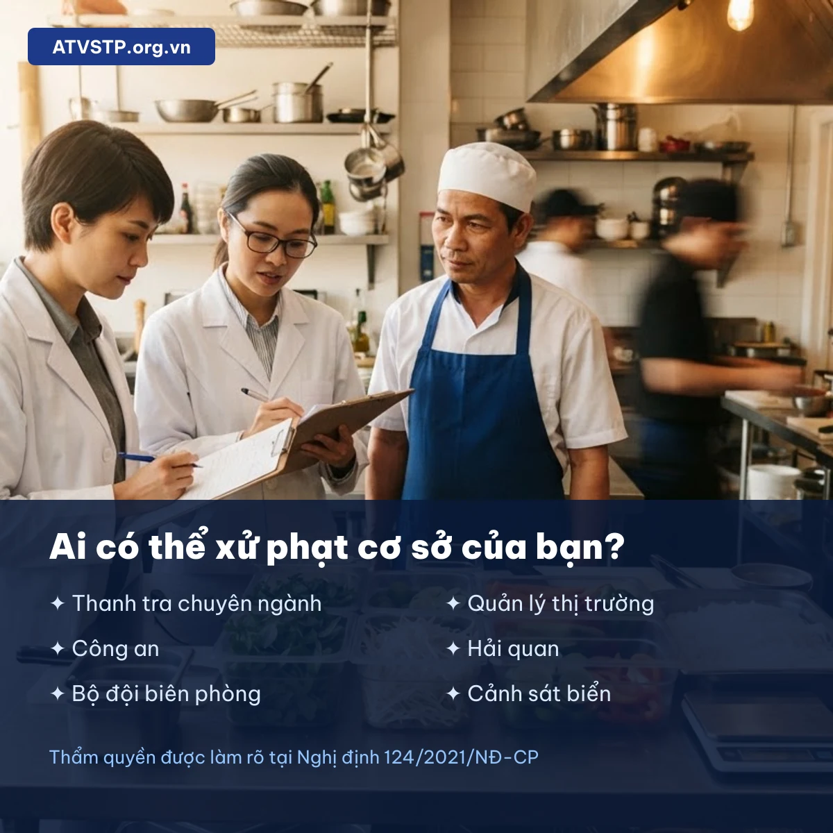 Lực lượng xử phạt vi phạm an toàn thực phẩm theo Nghị định 124/2021/NĐ-CP: thanh tra, quản lý thị trường, công an, hải quan