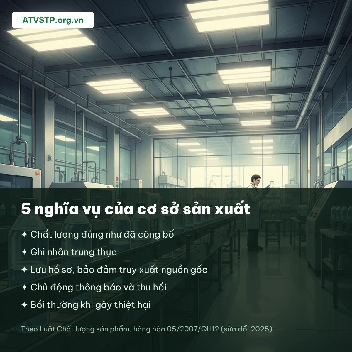 5 nghĩa vụ của cơ sở sản xuất thực phẩm theo Luật Chất lượng sản phẩm, hàng hóa 05/2007/QH12 sửa đổi 2025